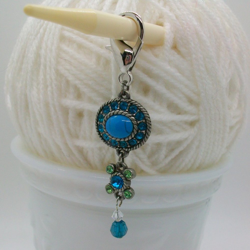 Imitation Turquoise Rhinestone Key Chain Purse Charm Repurposed  Broken Jewelry
